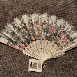 Vintage Accordion Hand Held Fabric Fan, Black